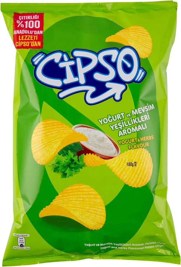 Cipso Tırtıklı Yoğurt ve Mevsim Yeşillikleri Patates Cipsi